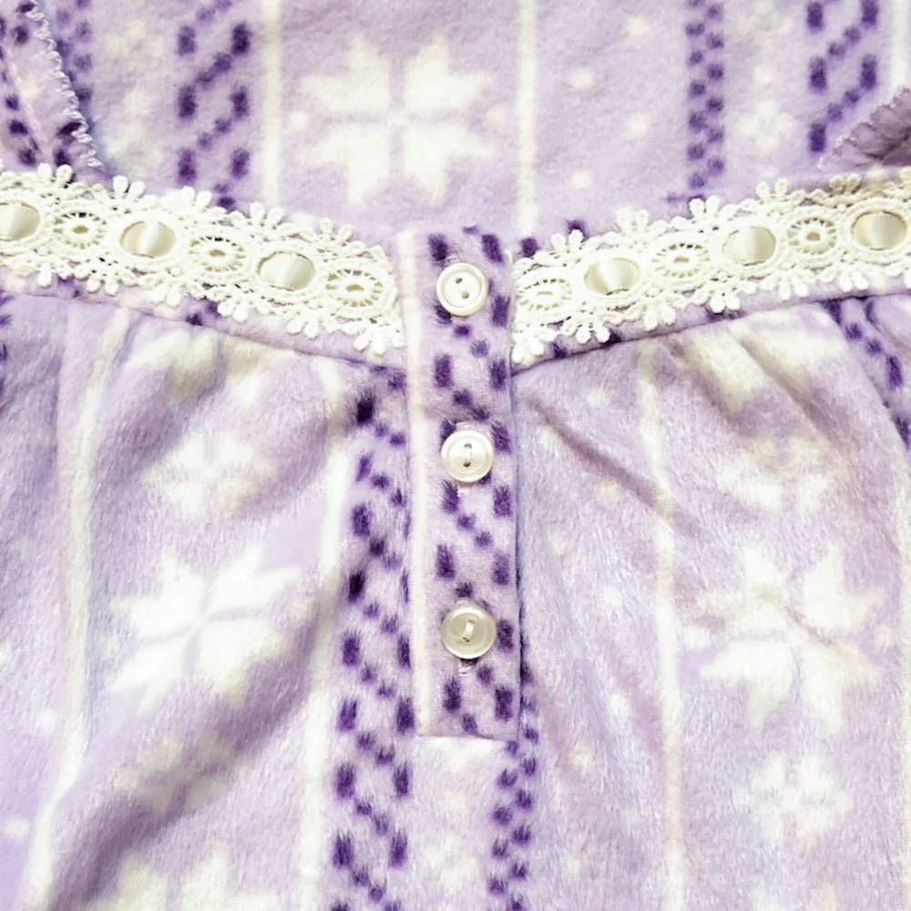 Adonna Purple and White Striped Fleece Long Sleeve Nightgown Women's Size 3X - Picture 6 of 10